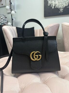 Gucci Black Top Handle Satchel with Gold GG